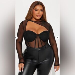Fashion Nova Black Mesh Sleeve Corset Top